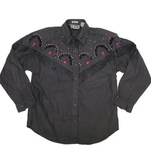 Kzk vintage fringe sequine cowboy button up shirt size Medium.